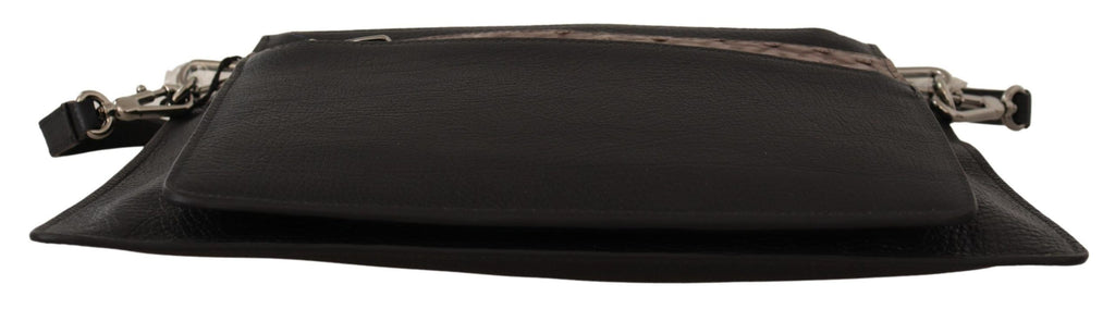 Schwarzes Exotenleder Schulterriemen Alta Sartoria Tasche