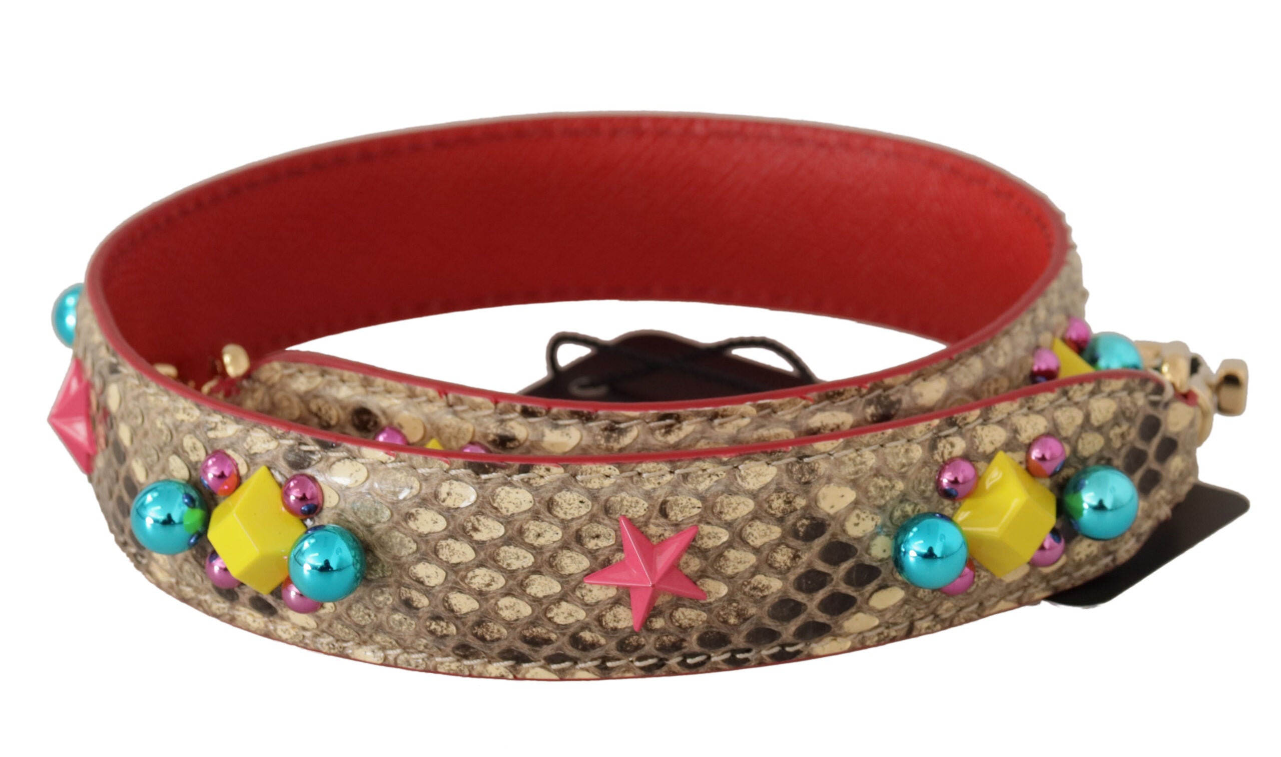 Beige Pythonleder mit Kristallen Schulterriemen