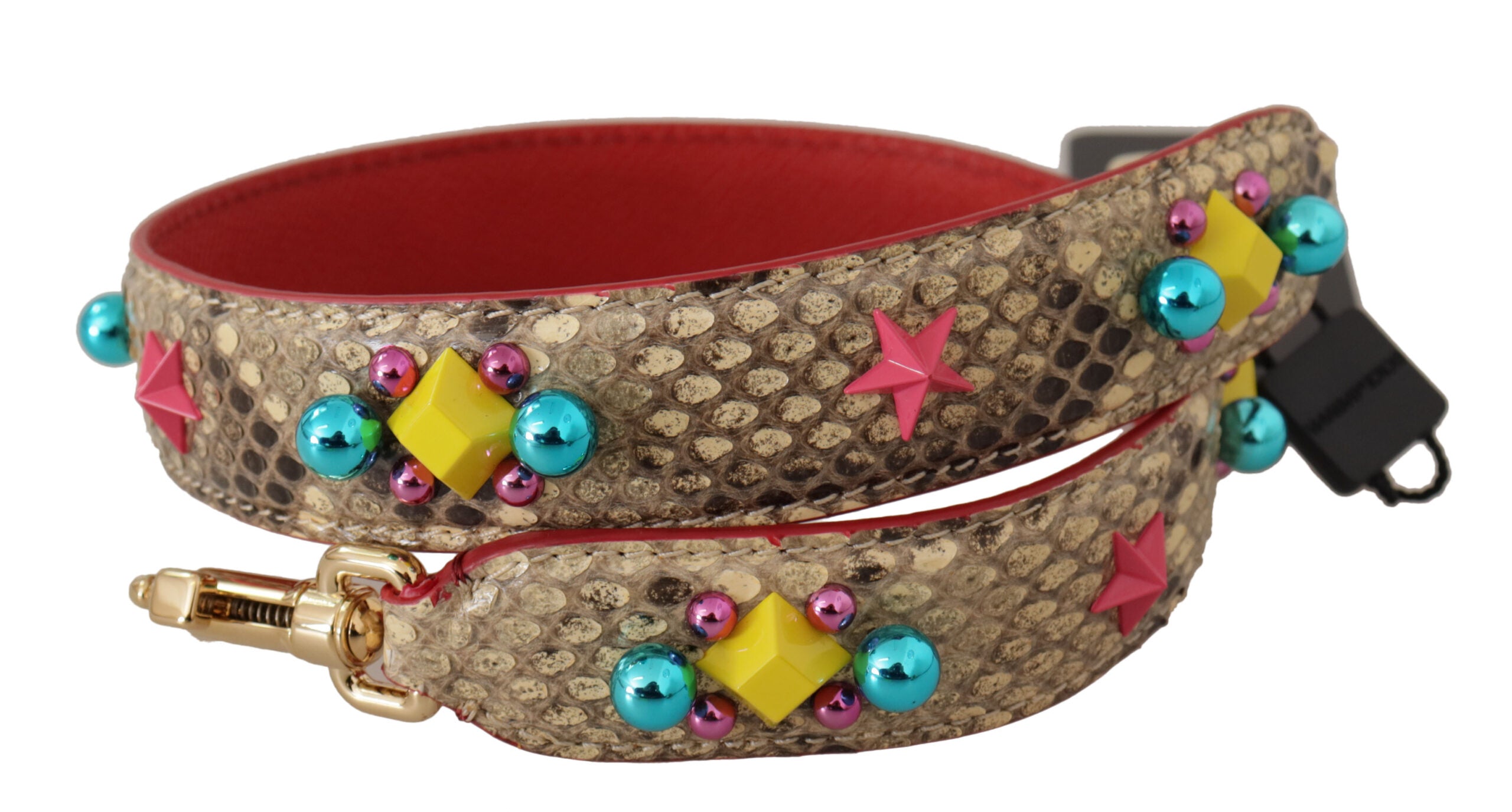 Beige Pythonleder mit Kristallen Schulterriemen