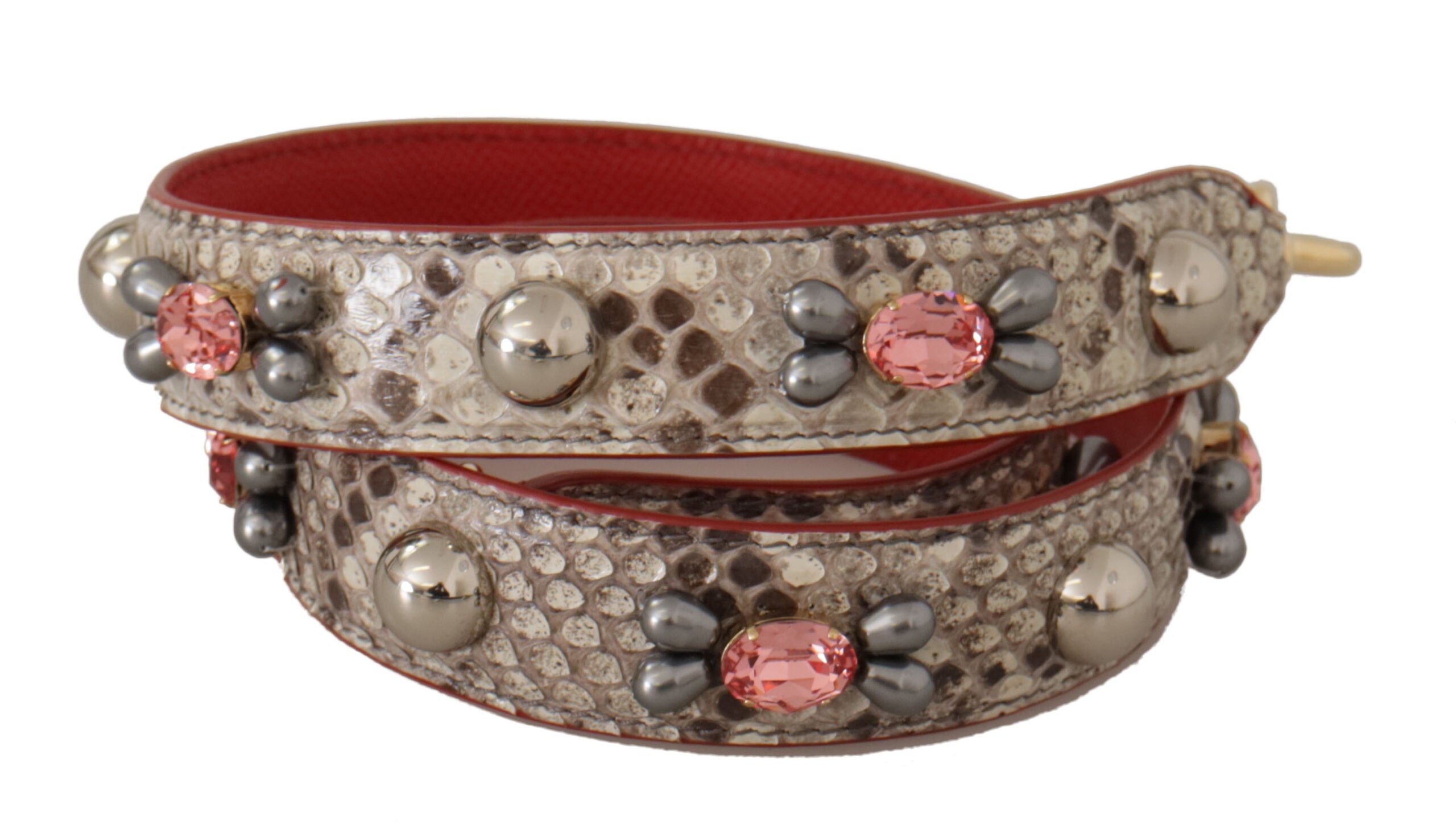 Beigefarbener Schulterriemen aus exotischem Leder mit Nieten