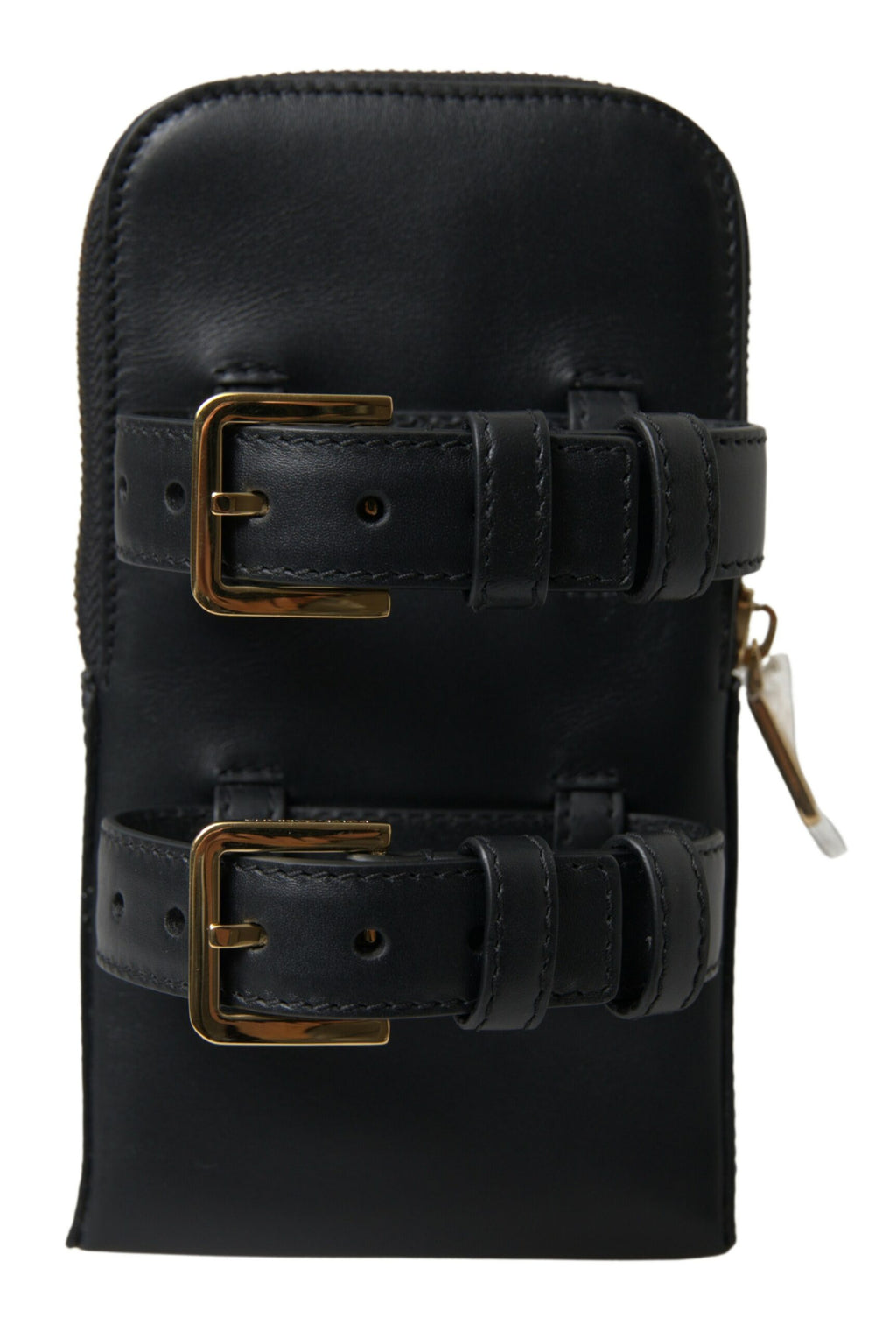 Schwarzes Leder Männer Geldbörse Double Belt Strap Armband Tasche