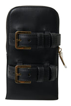 Schwarzes Leder Männer Geldbörse Double Belt Strap Armband Tasche