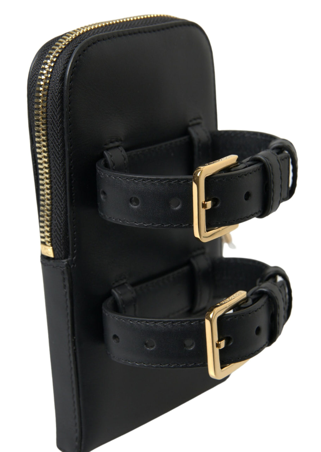 Schwarzes Leder Männer Geldbörse Double Belt Strap Armband Tasche