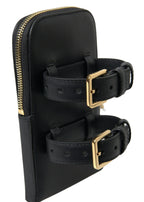 Schwarzes Leder Männer Geldbörse Double Belt Strap Armband Tasche