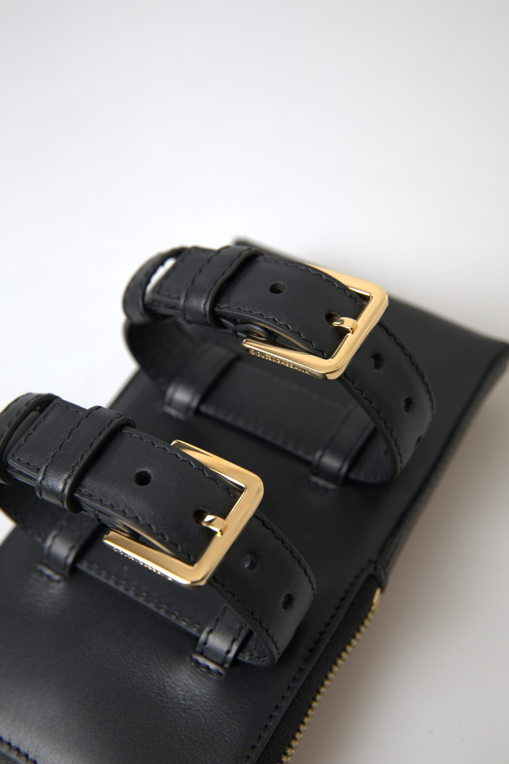 Schwarzes Leder Männer Geldbörse Double Belt Strap Armband Tasche