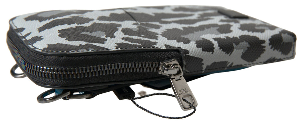 Grauer Leopard Leder Männer Geldbörse Crossbody Sling Telefon Tasche