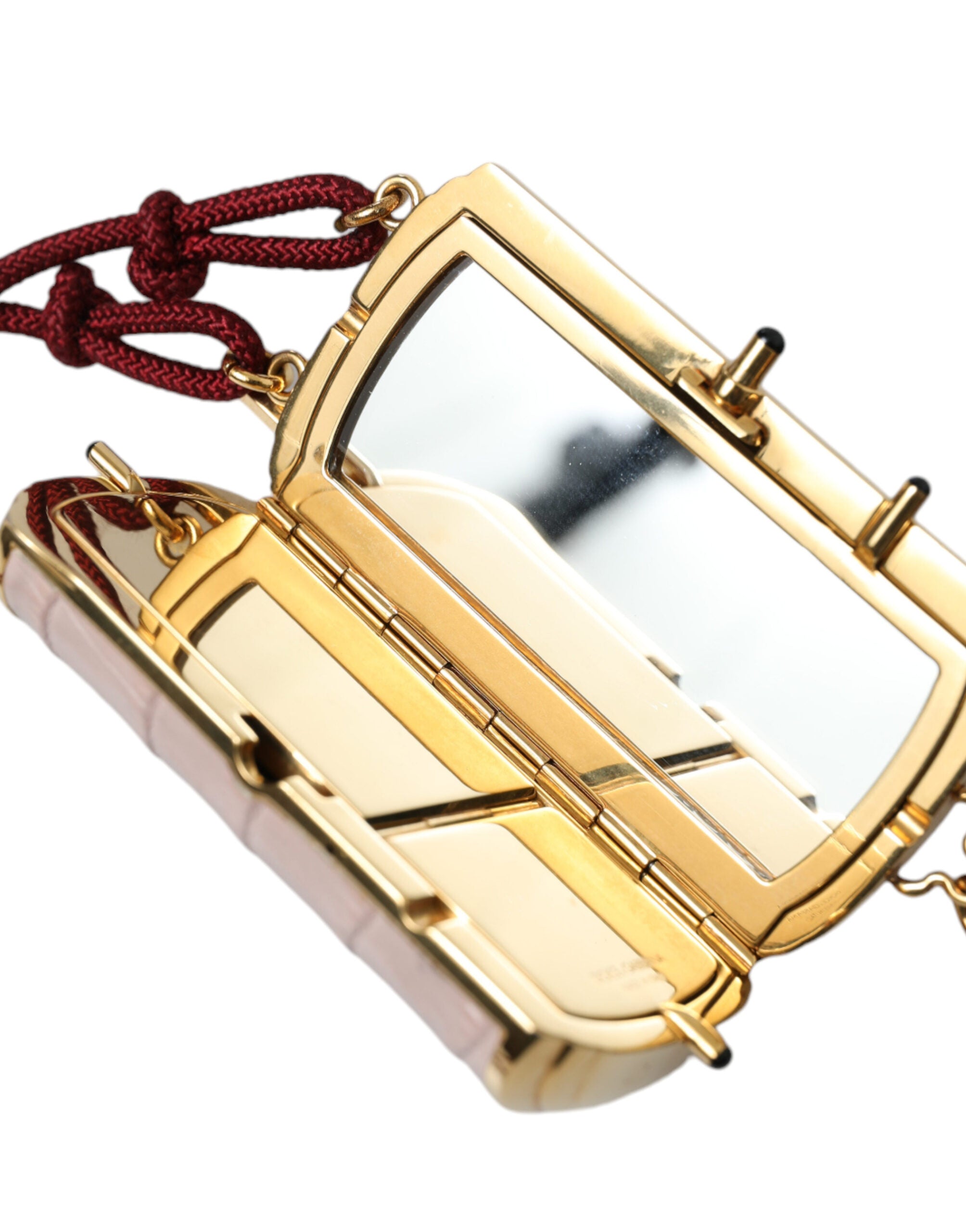 Rosa Exotisches Leder Mini-Spiegel Quaste Makeup Tasche