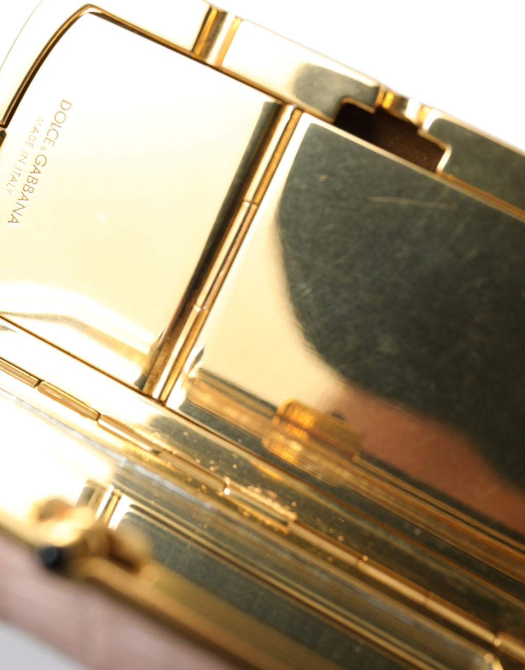 Rosa Exotisches Leder Mini-Spiegel Quaste Makeup Tasche