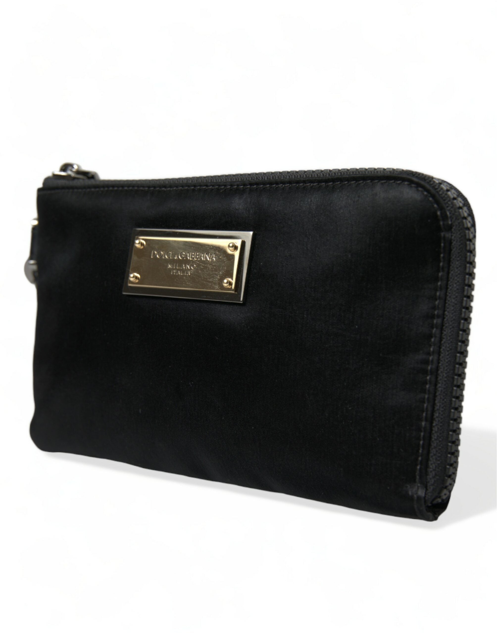 Schwarzes Nylon Logo Plaque Schlüsselanhänger Tasche Clutch