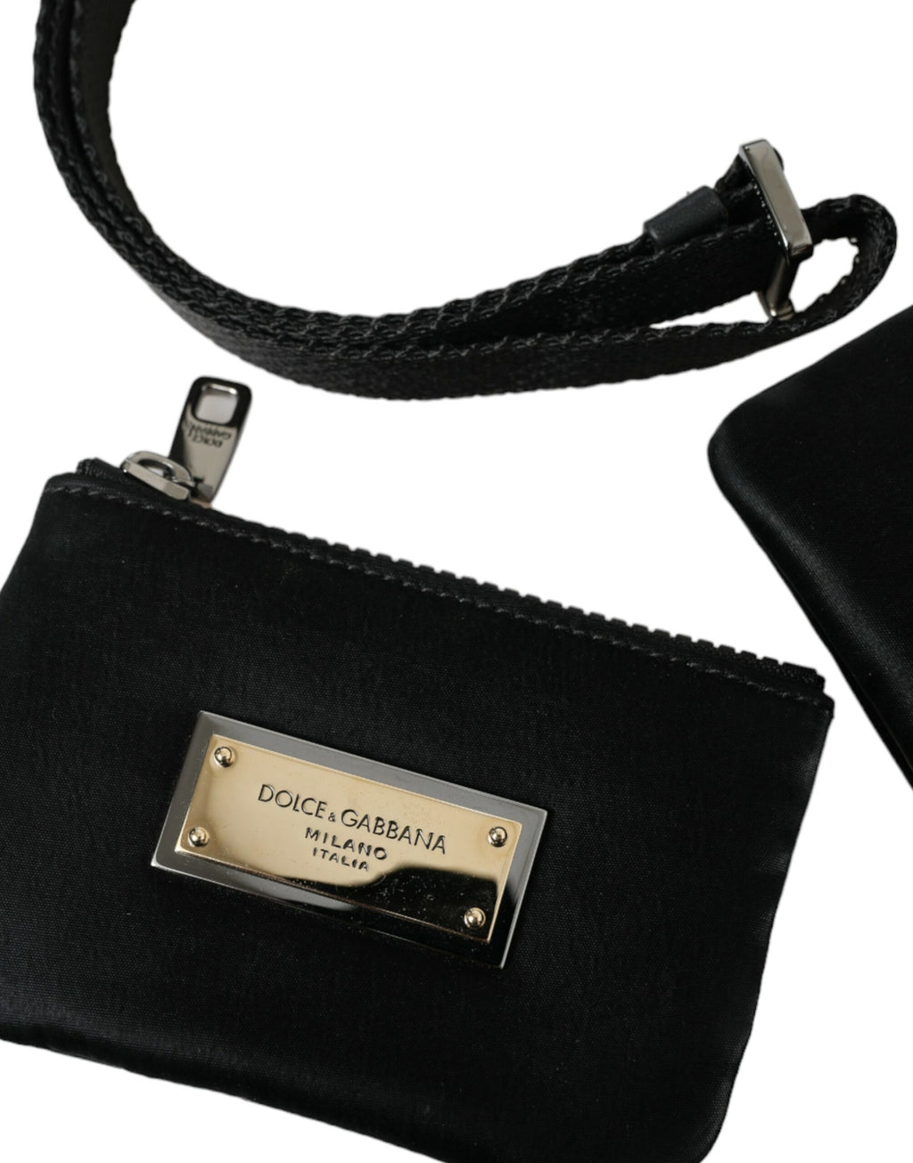 Schwarzes Nylon Logo Plaque Schlüsselanhänger Tasche Clutch