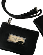 Schwarzes Nylon Logo Plaque Schlüsselanhänger Tasche Clutch