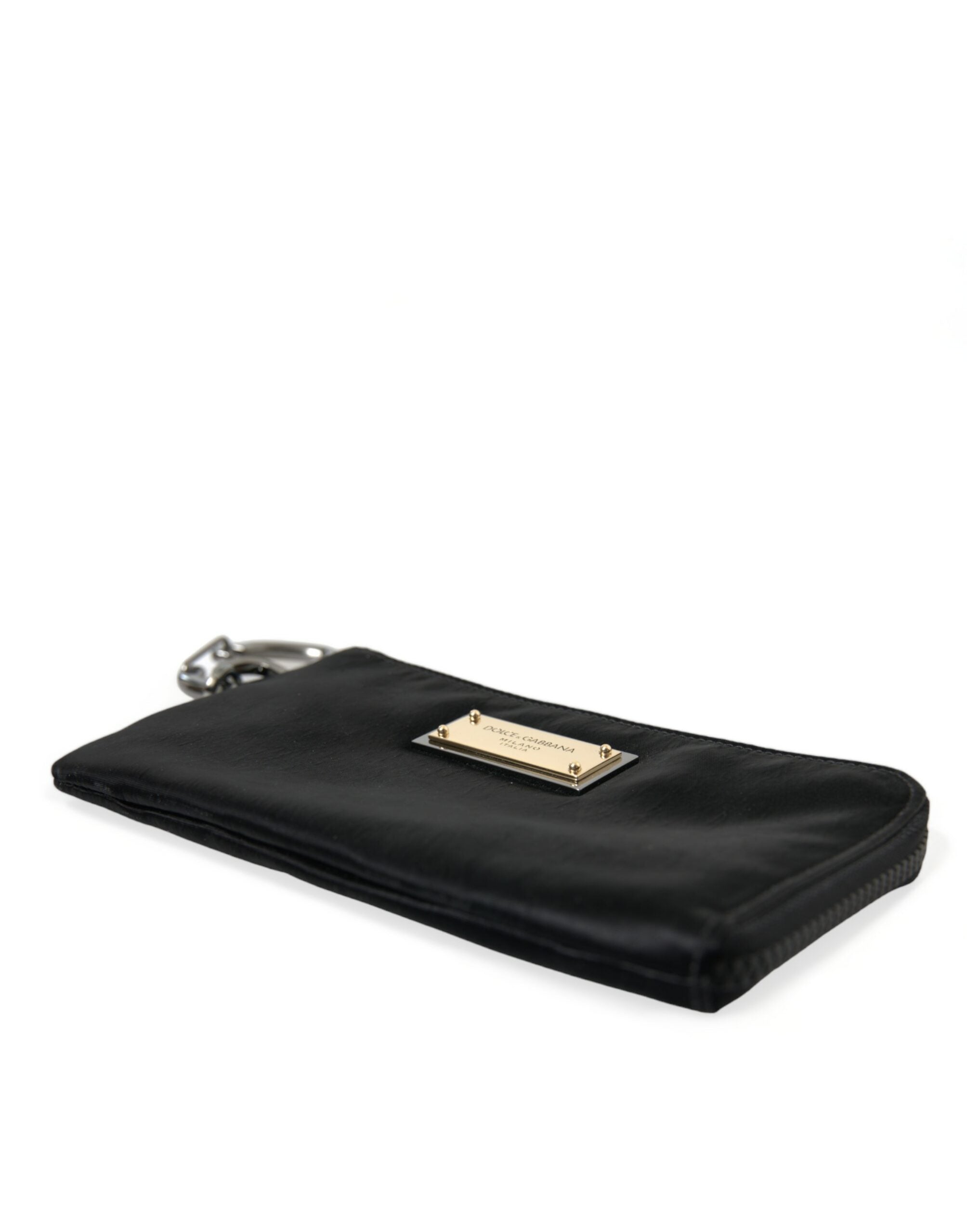 Schwarzes Nylon Logo Plaque Schlüsselanhänger Beutel Clutch Taschen