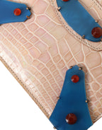 Beige Blauer Achat Exotisches Leder Gold Kette Geldbörse Tasche