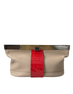 Beige Rot Zweifarbige Tasche aus exotischem Leder