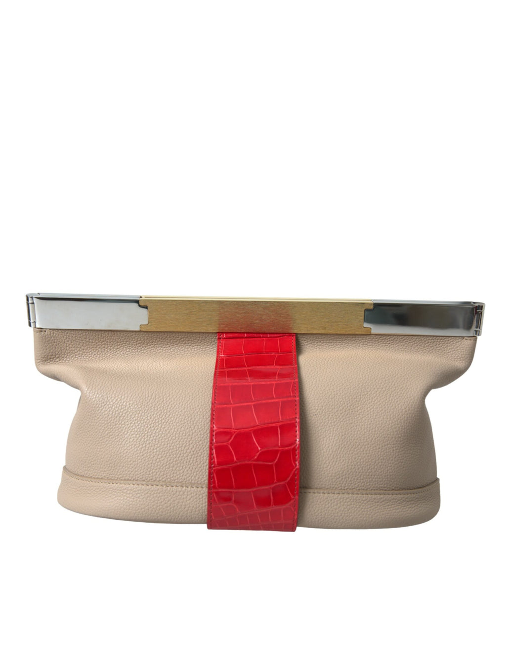 Beige Rot Zweifarbige Tasche aus exotischem Leder