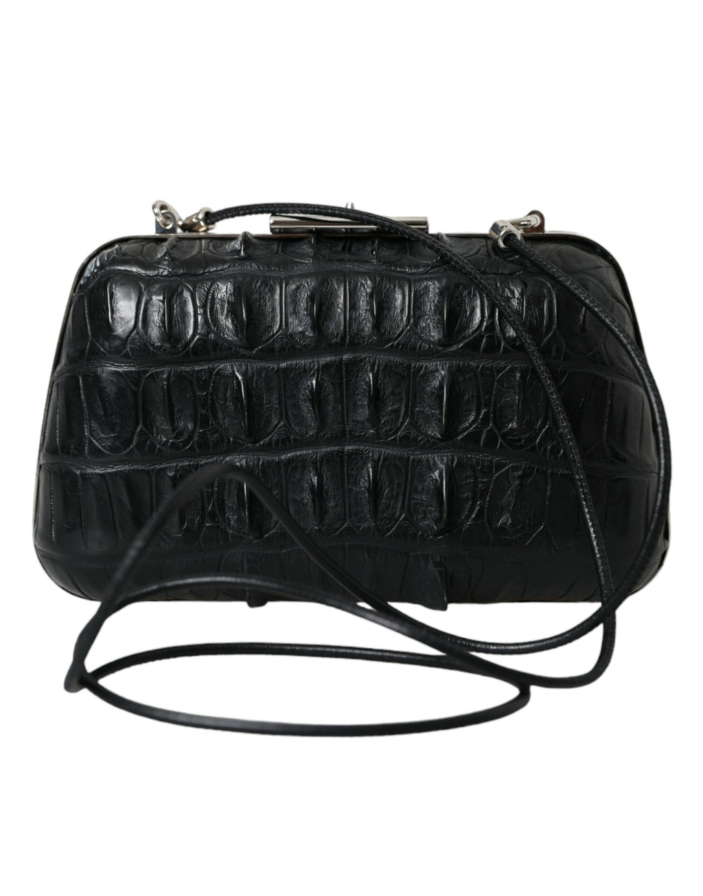 Schwarze Exotenhaut Leder Umhängetasche Crossbody Box Clutch Bag