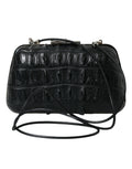 Schwarze Exotenhaut Leder Umhängetasche Crossbody Box Clutch Bag