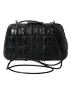 Schwarze Exotenhaut Leder Umhängetasche Crossbody Box Clutch Bag