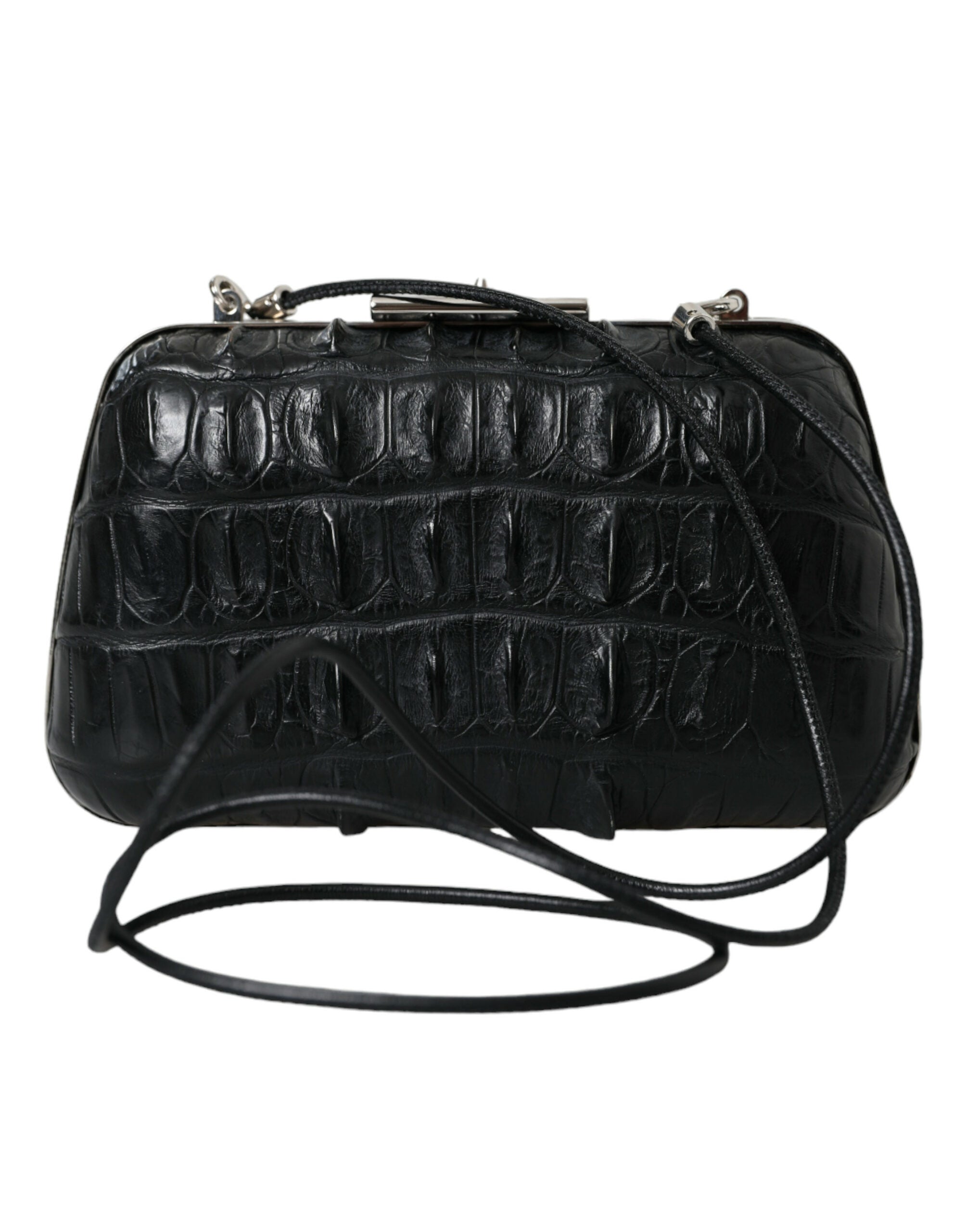 Schwarze Exotenhaut Leder Umhängetasche Crossbody Box Clutch Bag