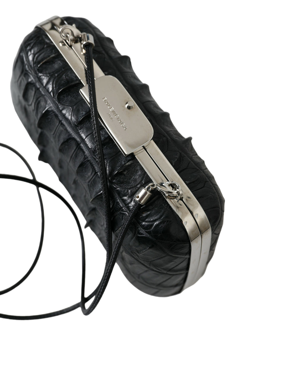 Schwarze Exotenhaut Leder Umhängetasche Crossbody Box Clutch Bag