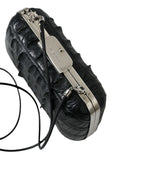 Schwarze Exotenhaut Leder Umhängetasche Crossbody Box Clutch Bag