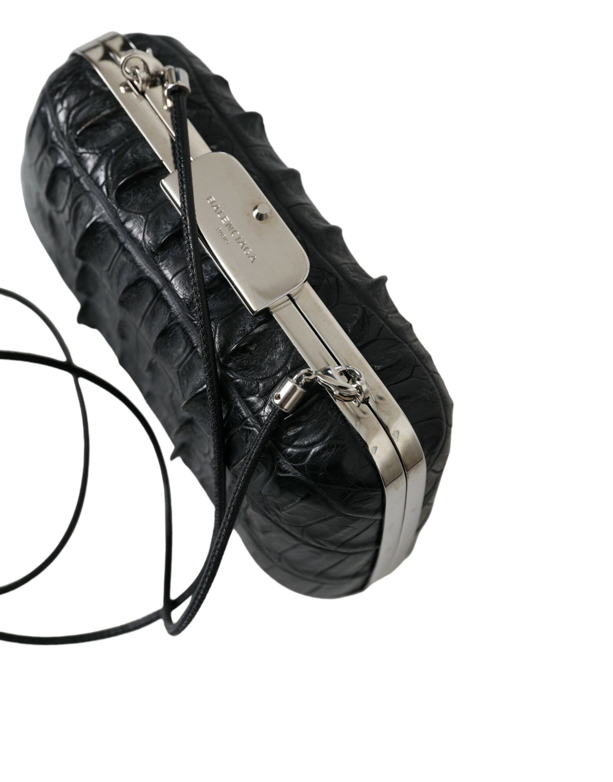 Schwarze Exotenhaut Leder Umhängetasche Crossbody Box Clutch Bag