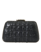 Schwarze Exotenhaut Leder Umhängetasche Crossbody Box Clutch Bag