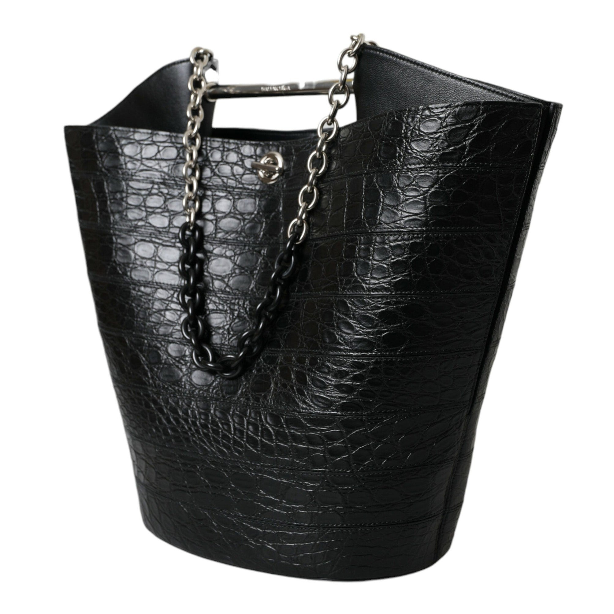 Schwarzes Exotenleder Maxi Bucket Tote Geldbörse Tasche