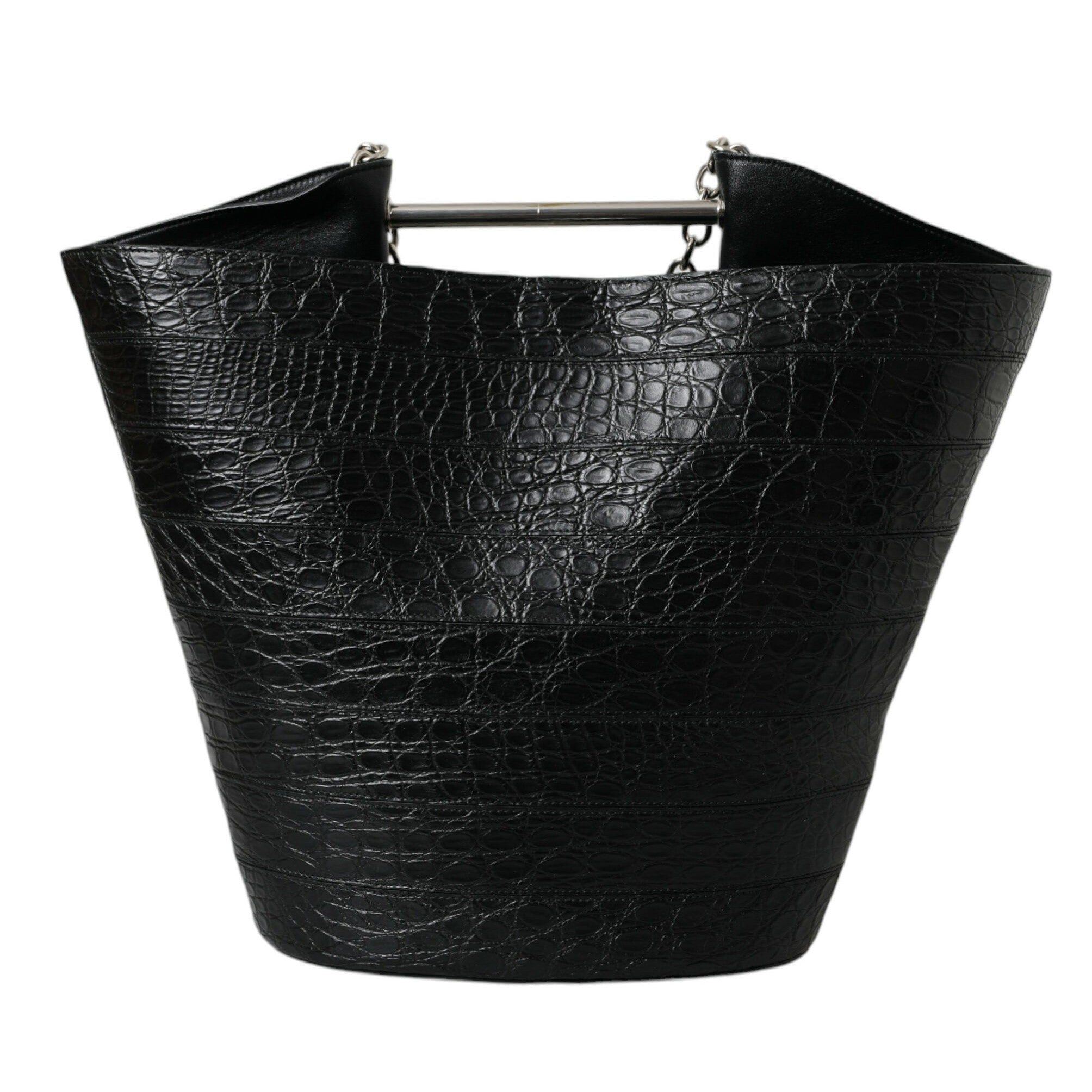 Schwarzes Exotenleder Maxi Bucket Tote Geldbörse Tasche