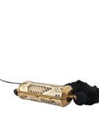 Beige Exotisches Leder Mini-Spiegel Quaste Make Up Tasche