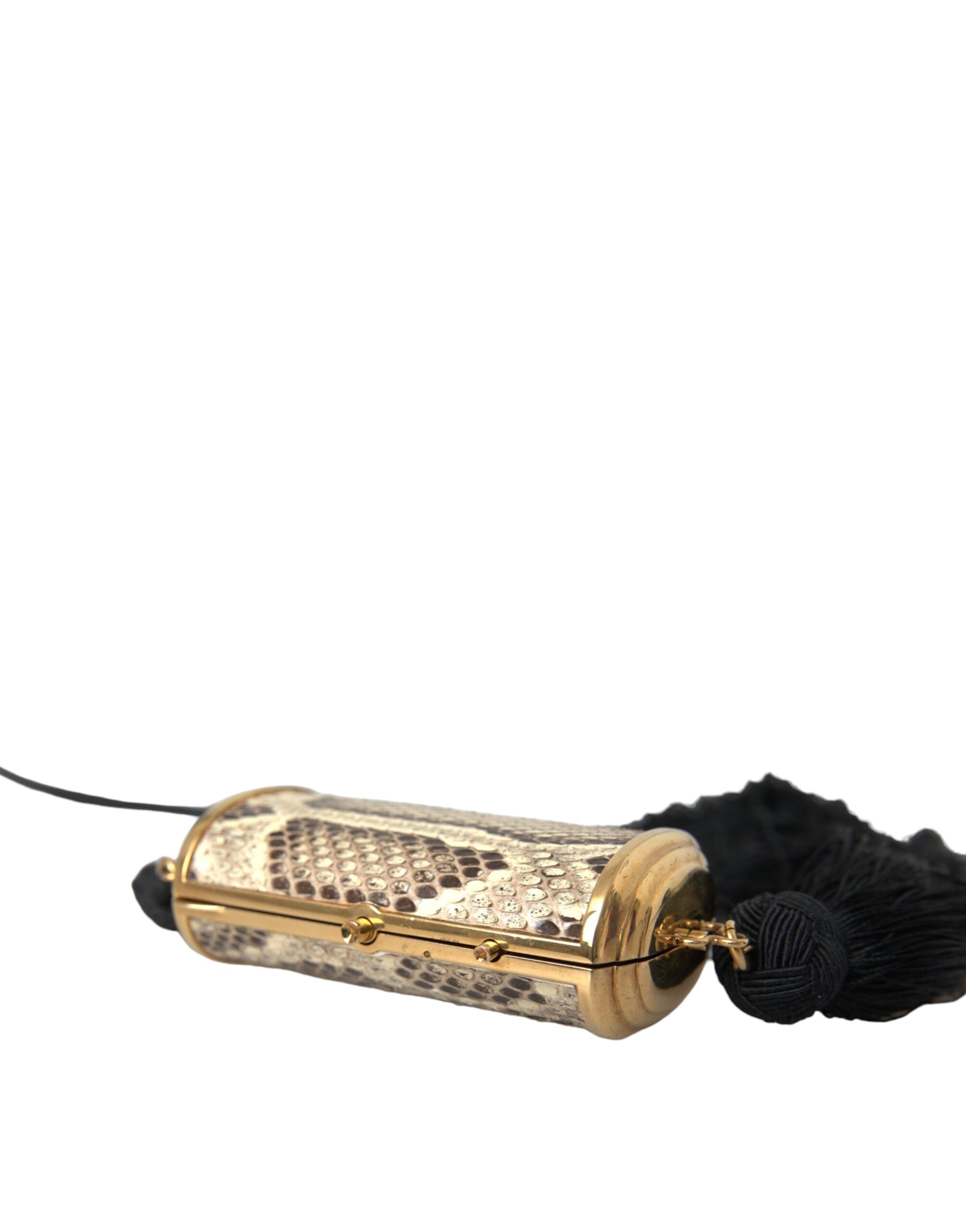 Beige Exotisches Leder Mini-Spiegel Quaste Make Up Tasche