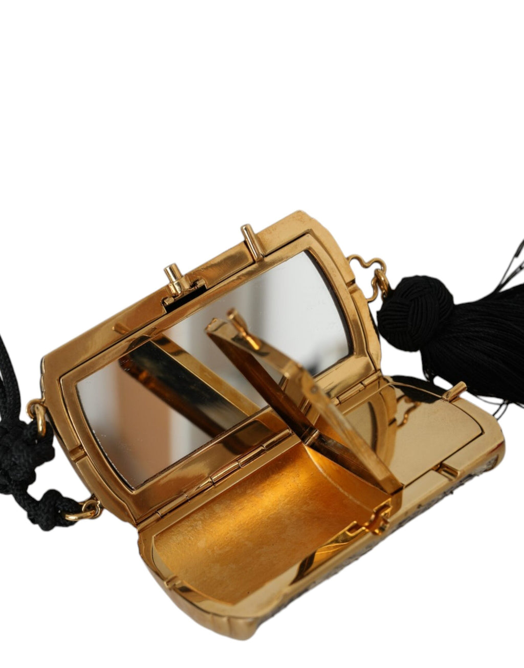 Beige Exotisches Leder Mini-Spiegel Quaste Make Up Tasche