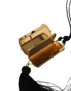 Beige Exotisches Leder Mini-Spiegel Quaste Make Up Tasche