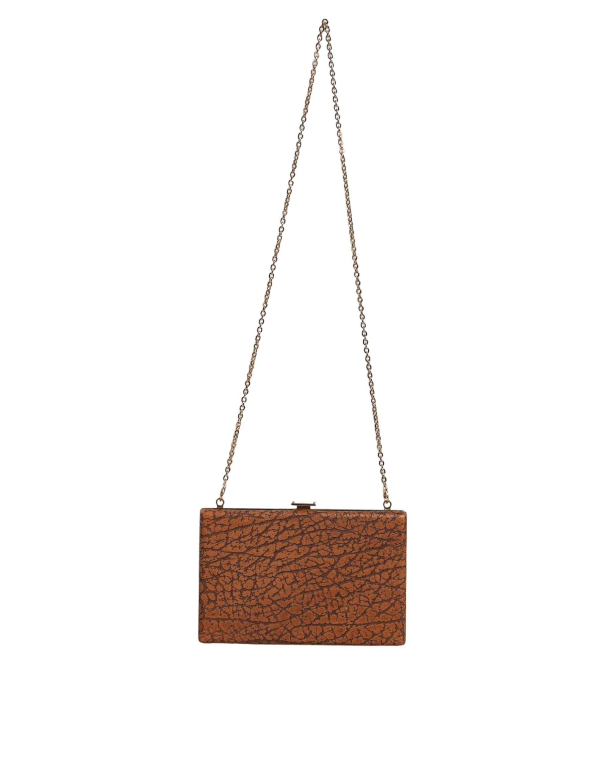 Braunes Leder Goldrahmen Clutch Mini Crossbody Tasche