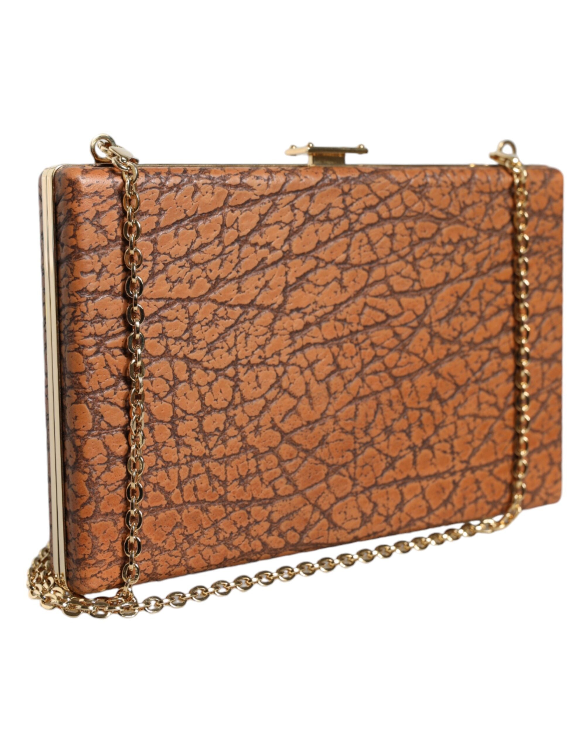 Braunes Leder Goldrahmen Clutch Mini Crossbody Tasche