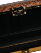 Braunes Leder Goldrahmen Clutch Mini Crossbody Tasche