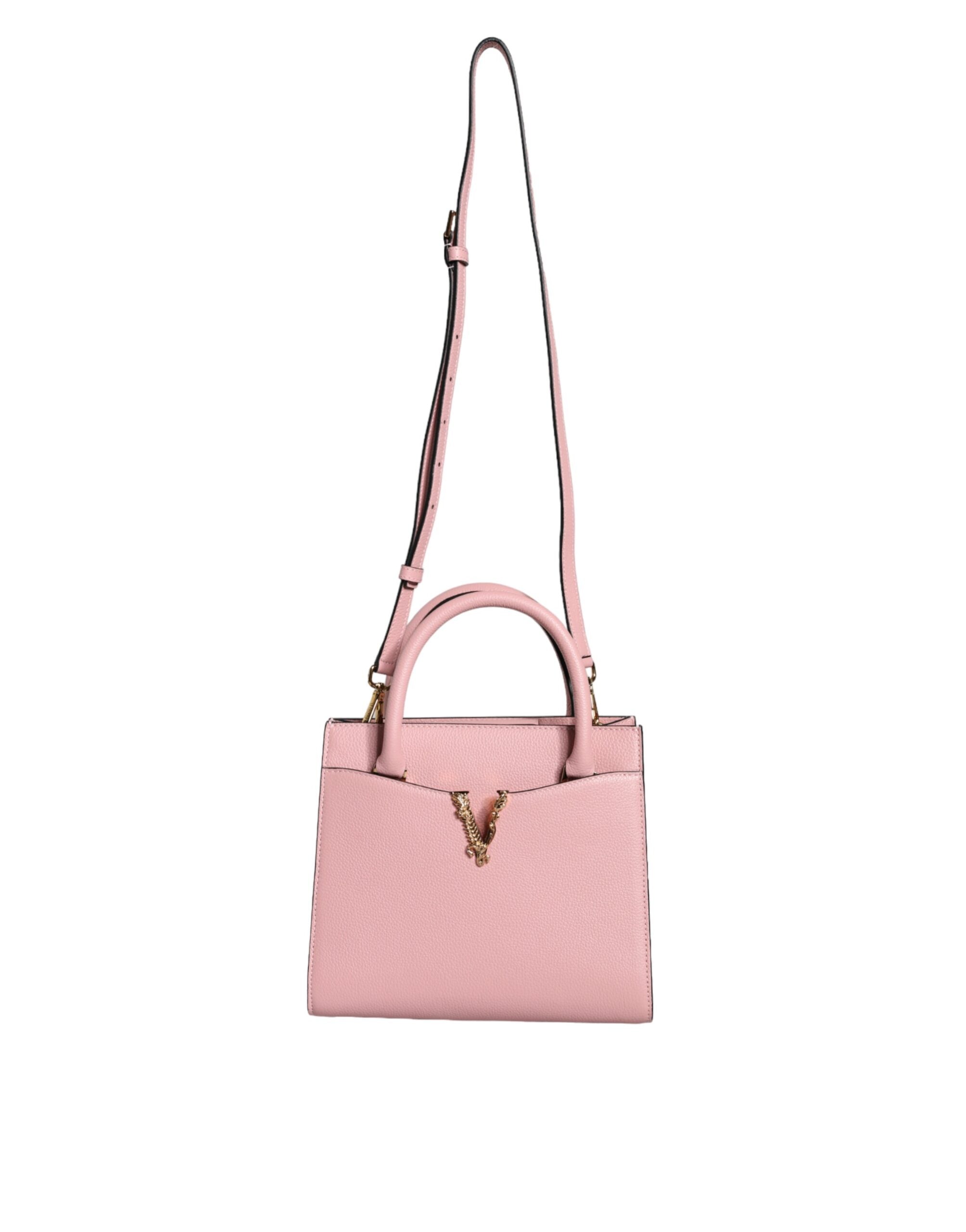 Pinke Crossbody-Tasche mit kleinem Griff aus genarbtem Kalbsleder