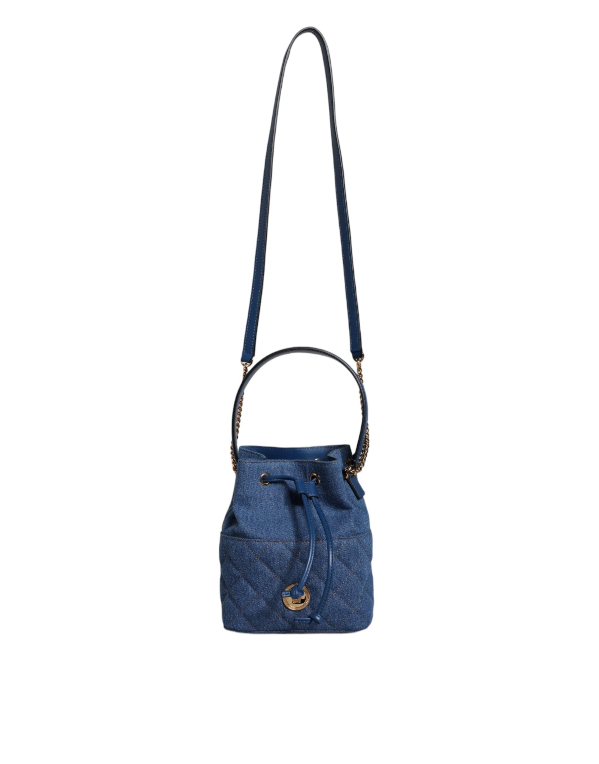 Blaue gesteppte Denim Leder Crossbody Umhängetasche
