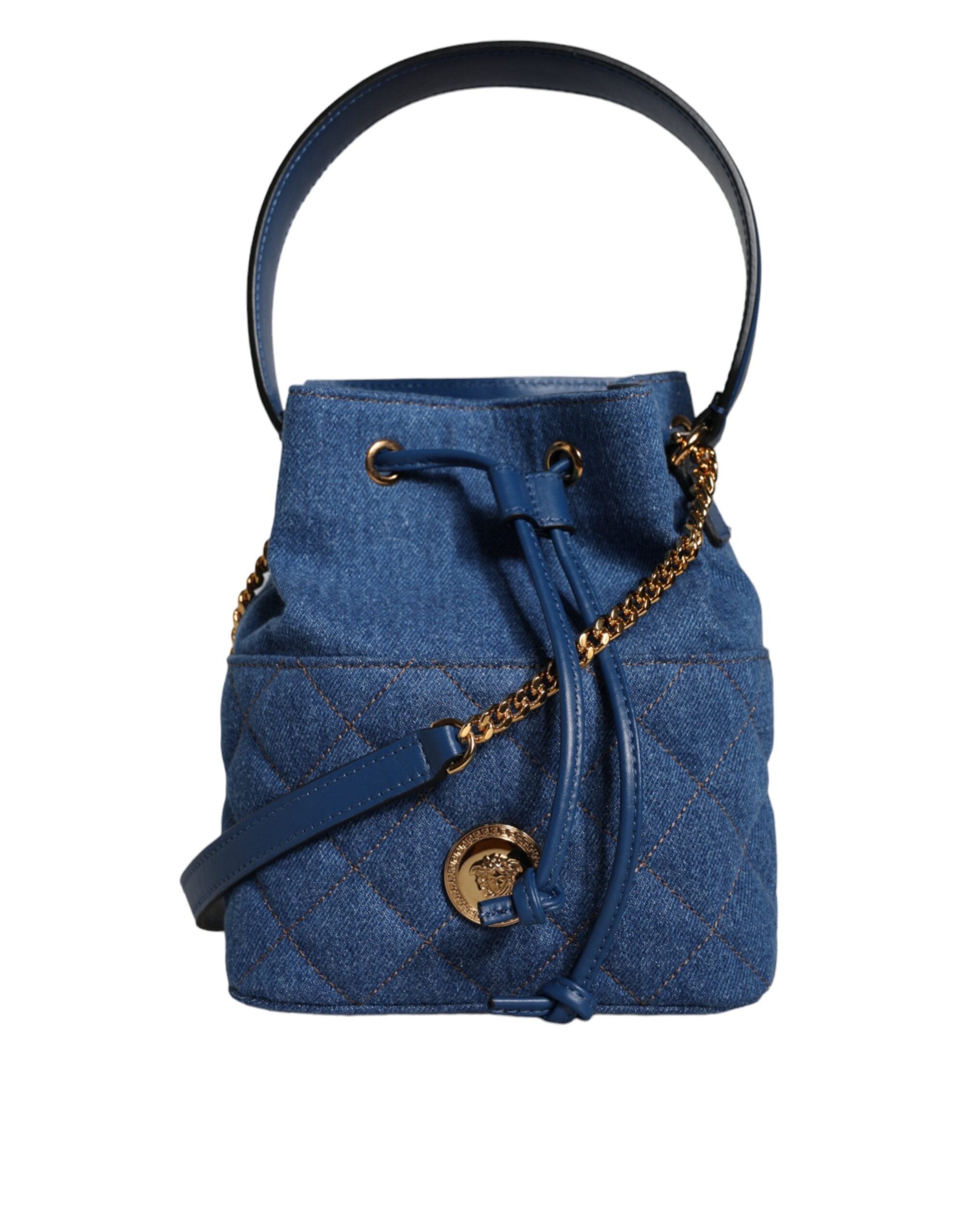 Blaue gesteppte Denim Leder Crossbody Umhängetasche