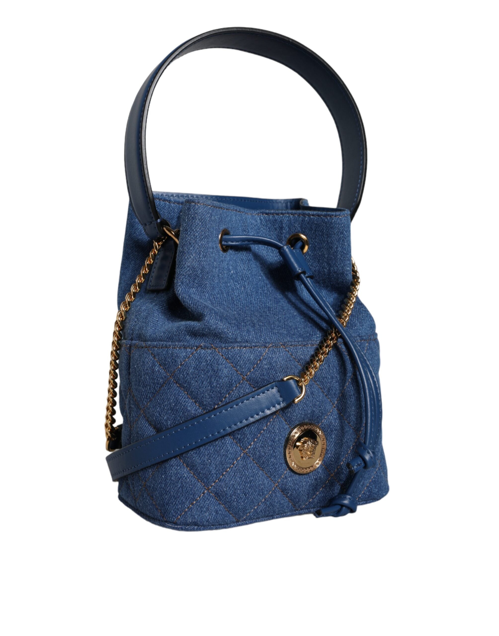 Blaue gesteppte Denim Leder Crossbody Umhängetasche