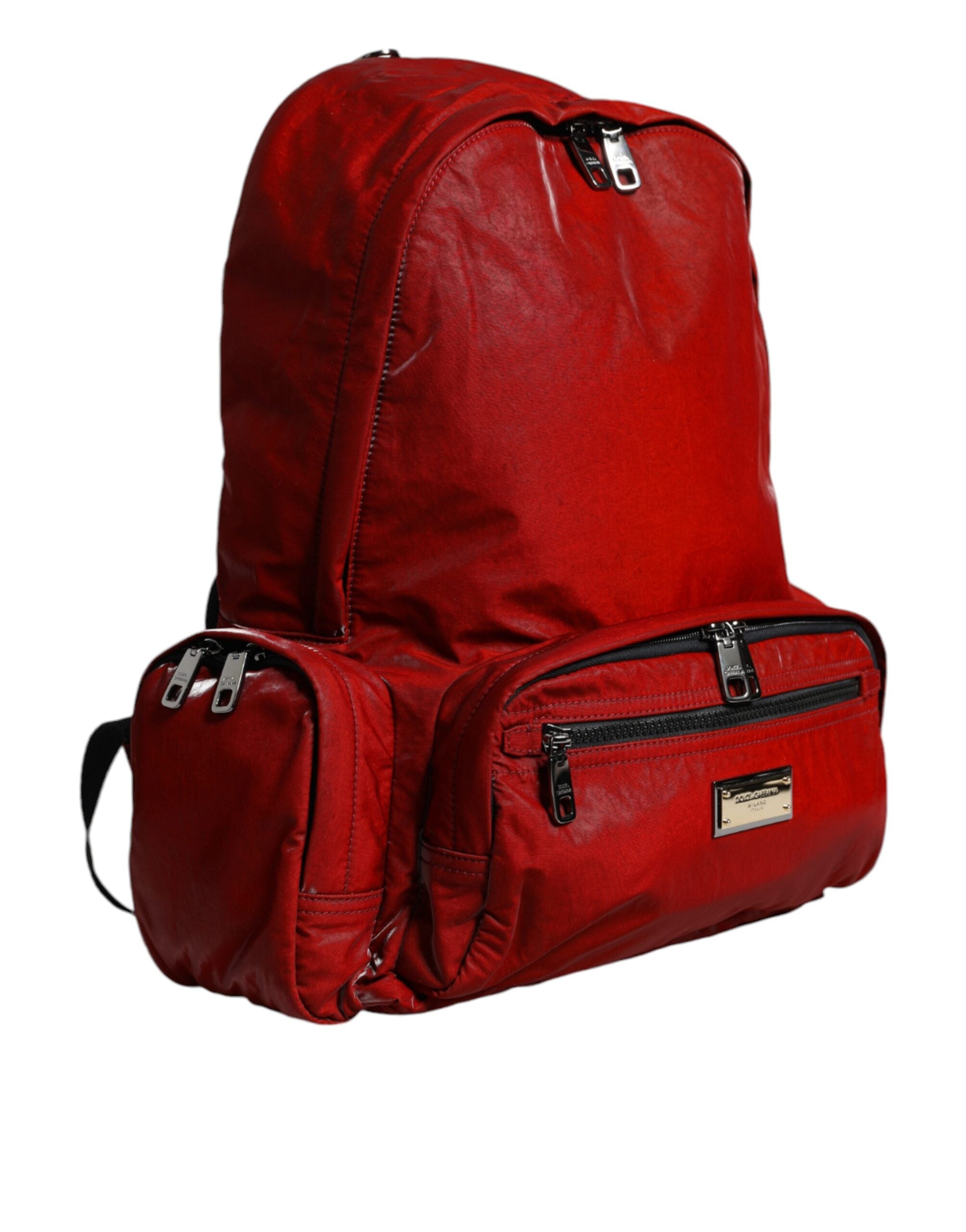Rote Lackleder-Logo-Plakette Rucksack Tasche