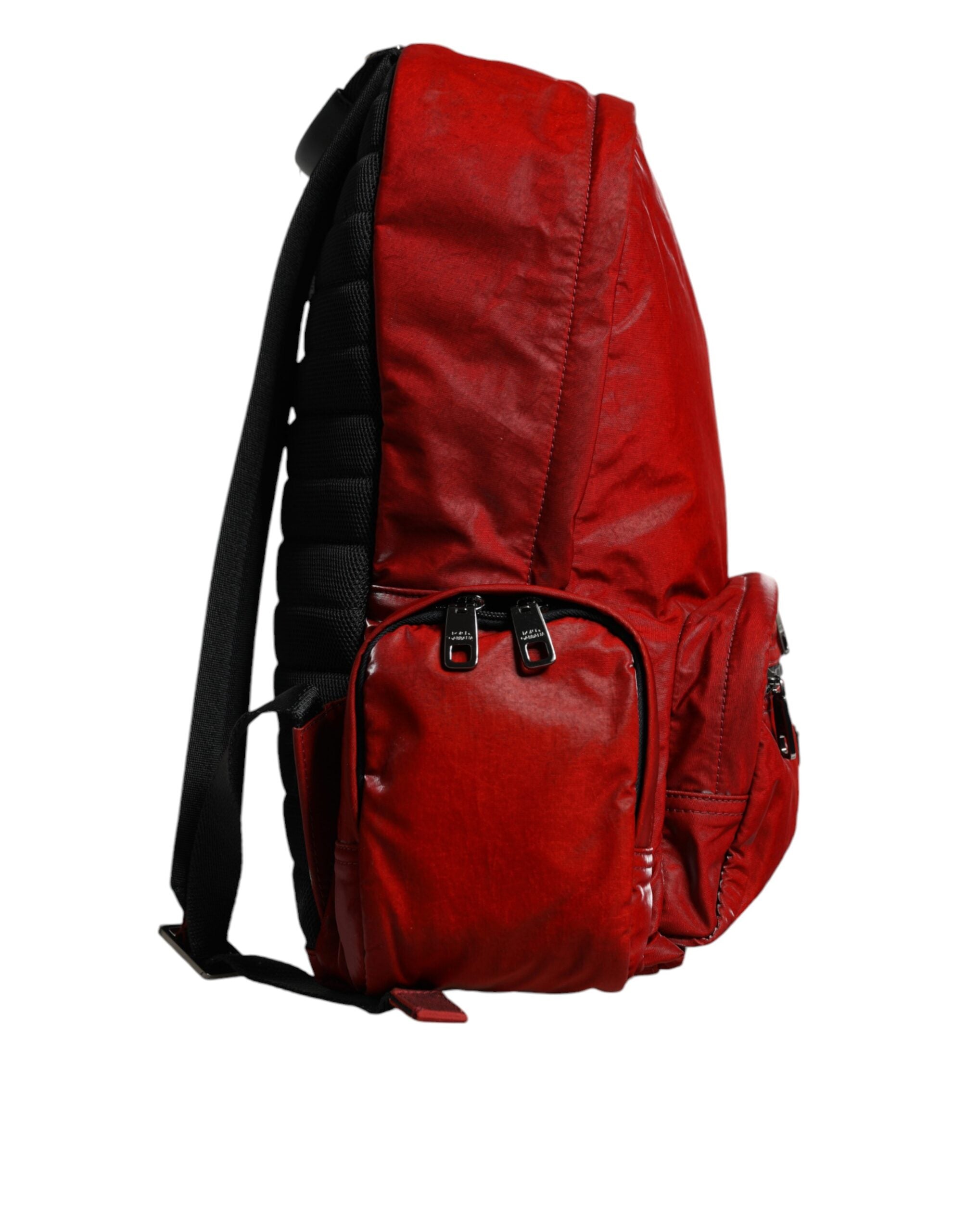 Rote Lackleder-Logo-Plakette Rucksack Tasche