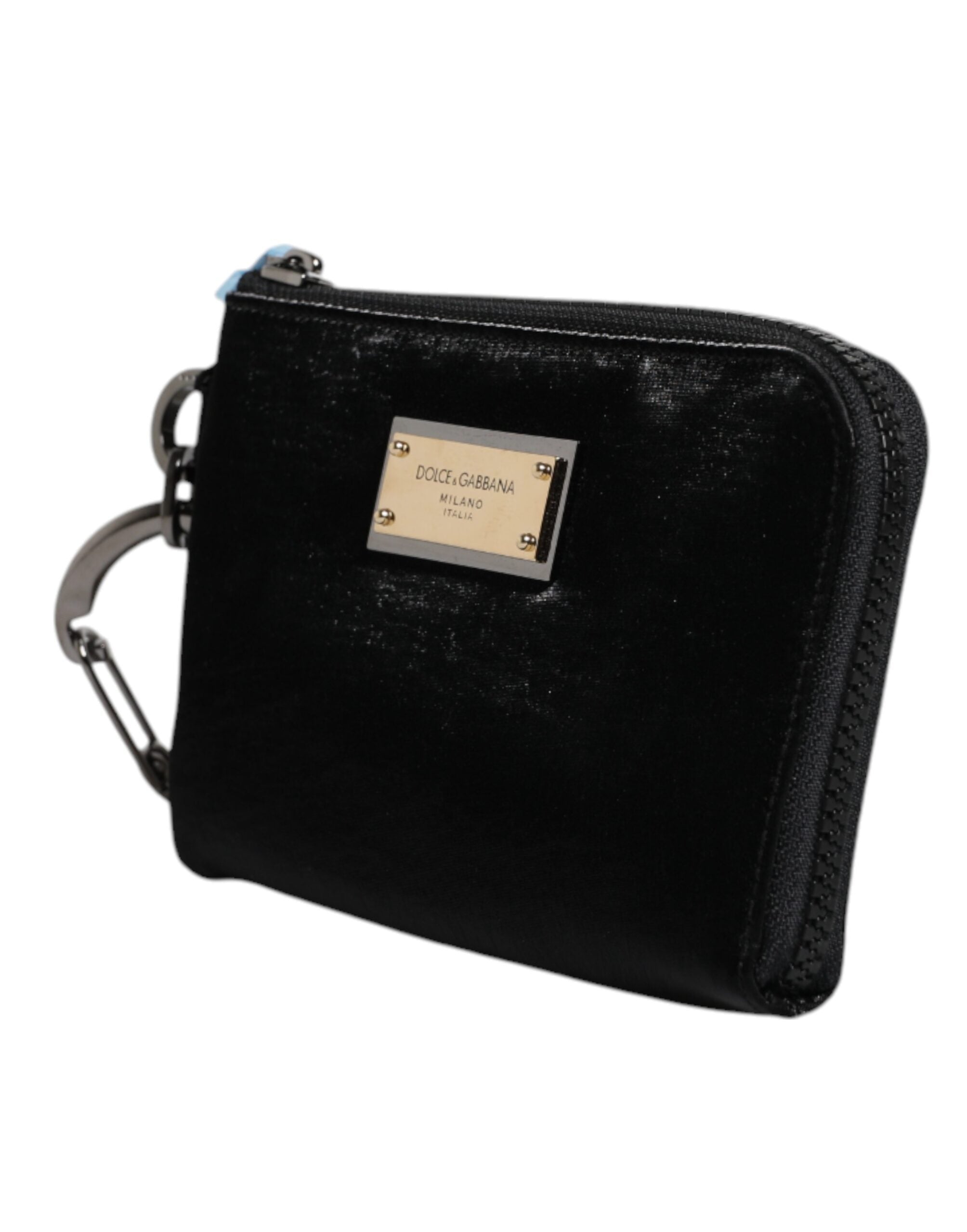 Schwarzes Nylon Logo Plaque Schlüsselanhänger Tasche Clutch