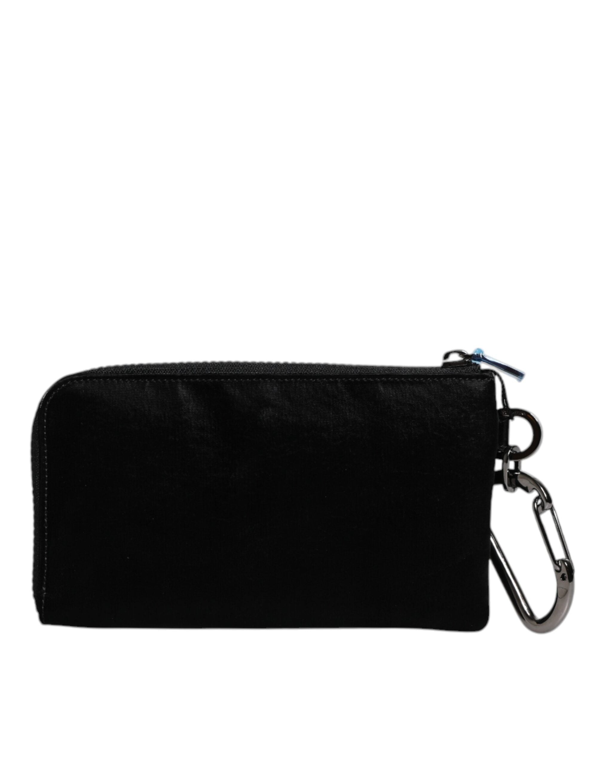 Schwarzes Nylon Logo Plaque Schlüsselanhänger Tasche Clutch