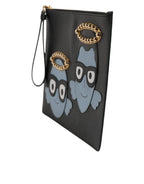 Schwarzes Leder #DGFAMILY verschönert Männer Zip Pouch Tasche