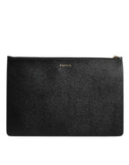 Schwarzes Leder #DGFAMILY verschönert Männer Zip Pouch Tasche