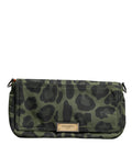 Grüne Nylon Leopard Print Shell Messenger Crossbody Tasche