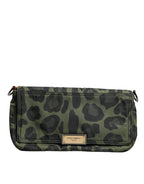 Grüne Nylon Leopard Print Shell Messenger Crossbody Tasche
