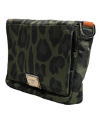 Grüne Nylon Leopard Print Shell Messenger Crossbody Tasche