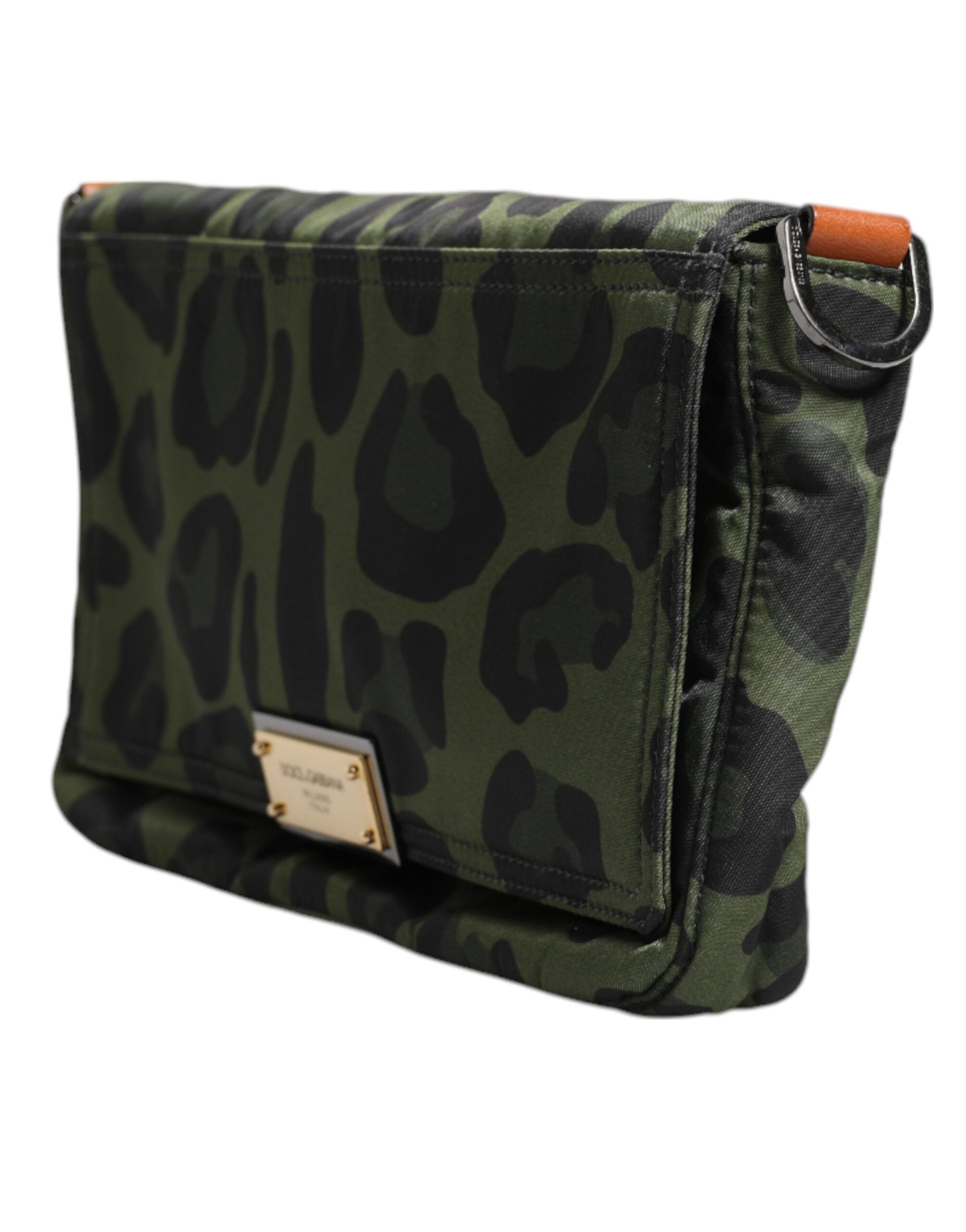 Grüne Nylon Leopard Print Shell Messenger Crossbody Tasche
